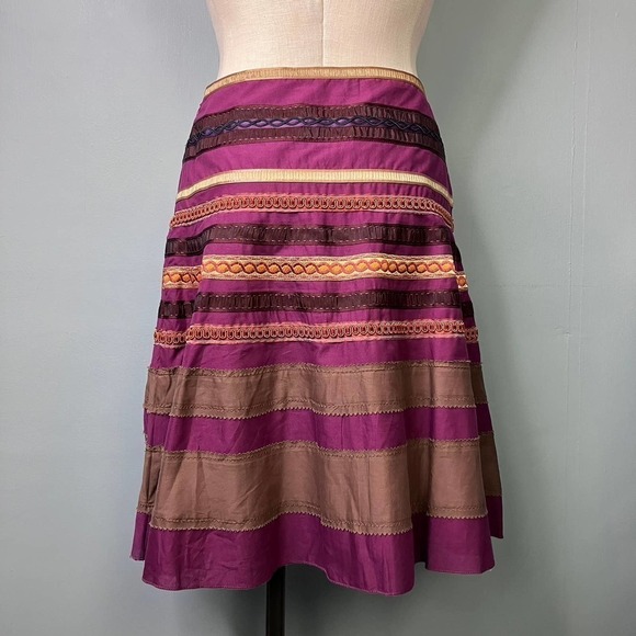THE Limited A-Line Ribbon Trim Striped Purple Gold Bohemian Skirt Women's Size 0 - Picture 3 of 15